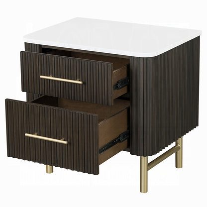 ReForm Creative Home Laffery Luxury Chanel Detail Faux Marble Top Nightstand - Espresso-Free Delivery USA & CANADA
