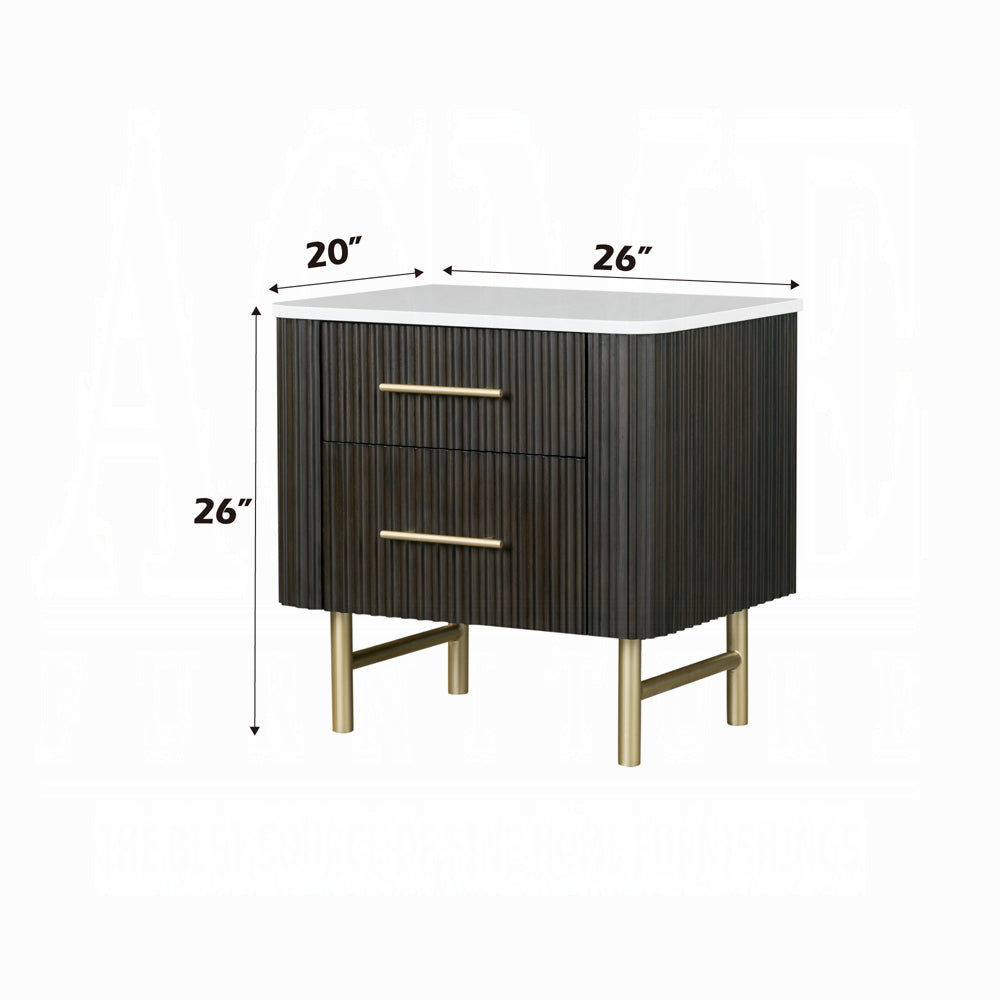 Table de chevet Laffery Luxury avec dessus en imitation marbre et détails Chanel - Espresso