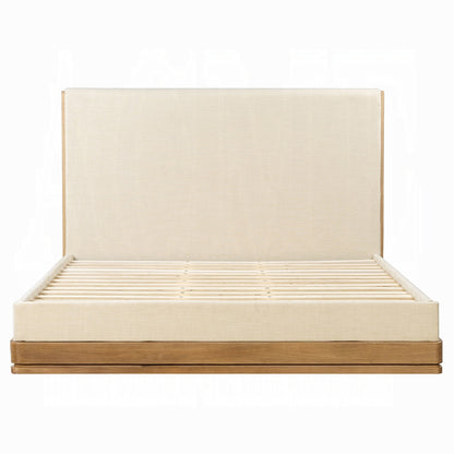 ReForm Creative Home Yami Wood Detail Upholstered Platform Bed - Beige Oak-Free Delivery-USA & CANADA