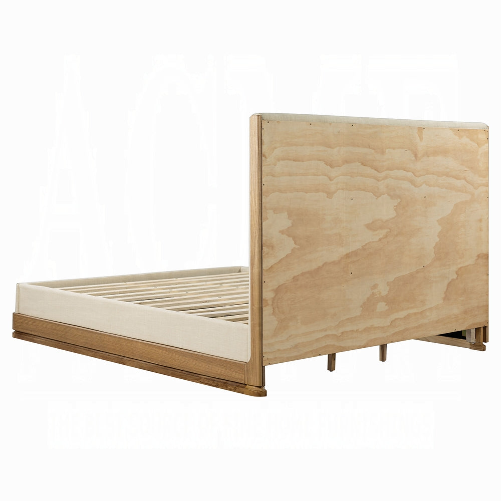 ReForm Creative Home Yami Wood Detail Upholstered Platform Bed - Beige Oak-Free Delivery-USA & CANADA