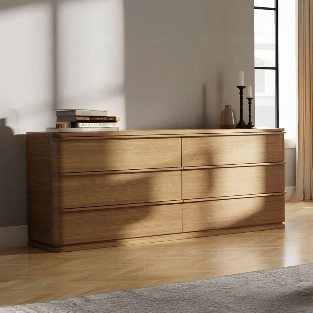 ReForm Creative Home Yami 6 Drawer Wide Wooden Dresser - Beige Oak-Free Delivery USA & CANADA
