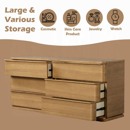 ReForm Creative Home Yami 6 Drawer Wide Wooden Dresser - Beige Oak-Free Delivery USA & CANADA