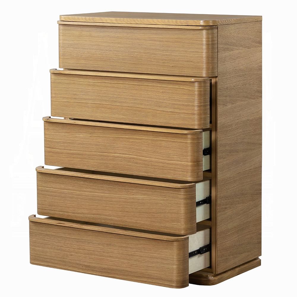 ReForm Creative Home Yami 5 Drawer Tall Wooden Chest - Beige Oak-Free Delivery USA & CANADA