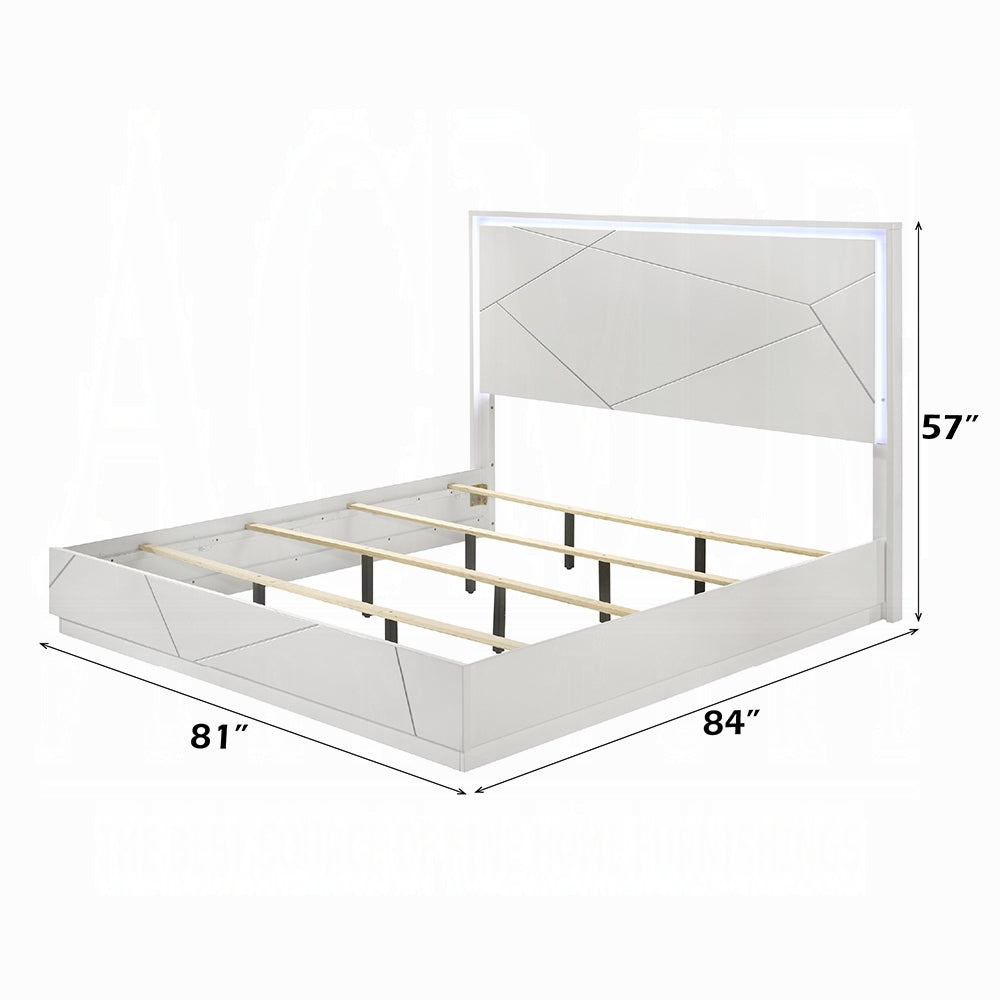 Pearl High Gloss LED Headboard Bed - White
