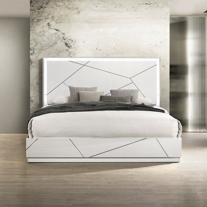 ReForm Creative Home Pearl High Gloss LED Headboard Bed - White Free Delivery USA & Canada