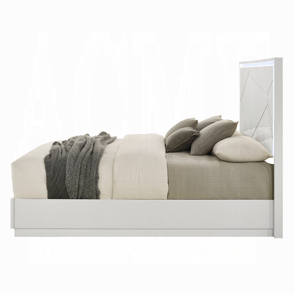 Pearl High Gloss LED Headboard Bed - White