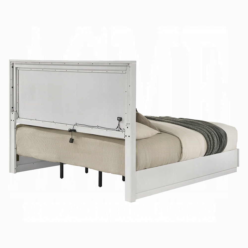 Pearl High Gloss LED Headboard Bed - White