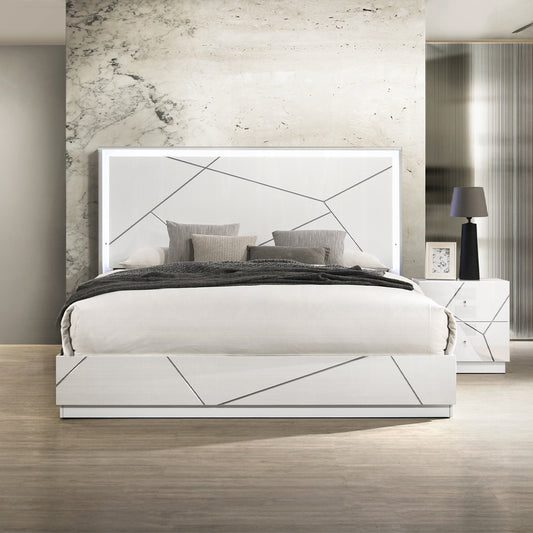 Pearl High Gloss LED Headboard Bed - White