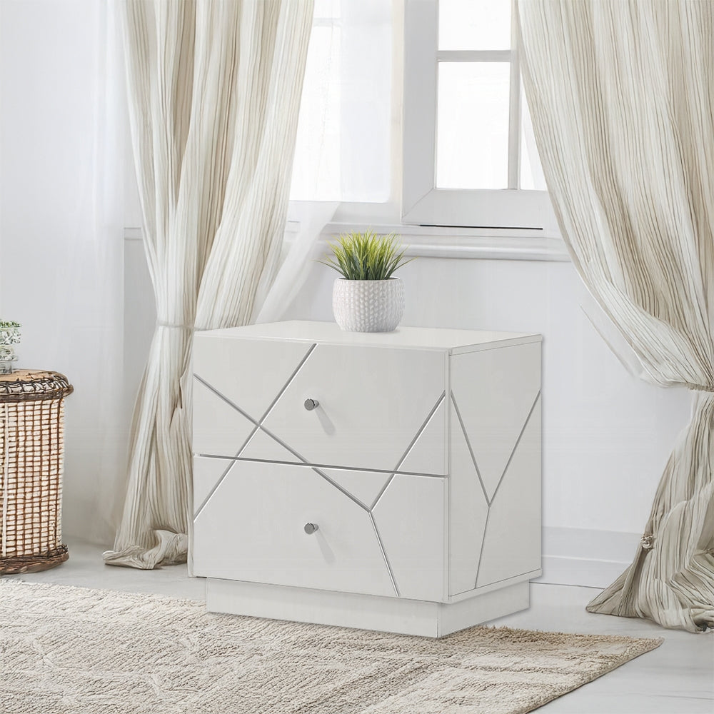 Pearl High Gloss Storage Nightstand - White