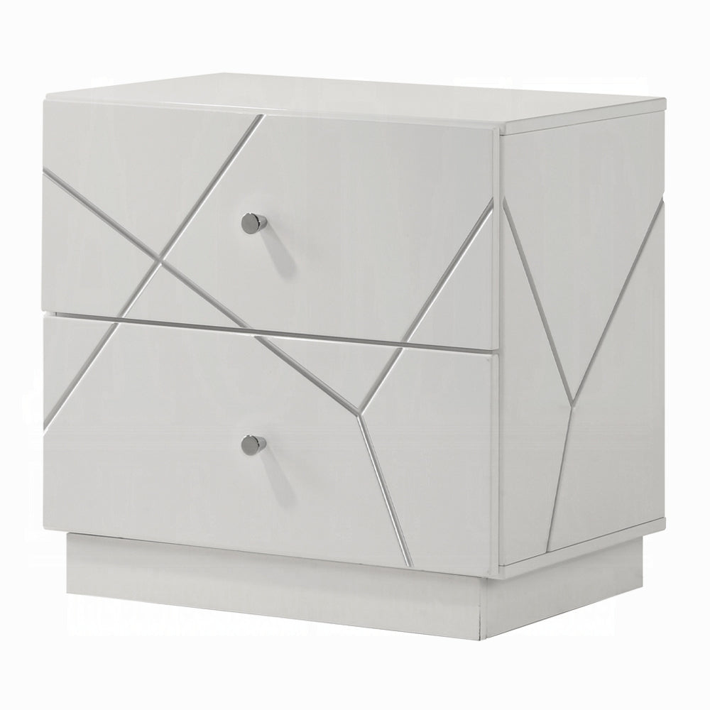 Pearl High Gloss Storage Nightstand - White