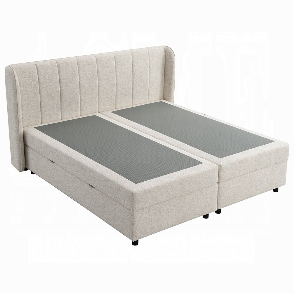 Moni Upholstered Lift Storage Queen Bed - Beige