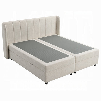Moni Upholstered Lift Storage Queen Bed - Beige