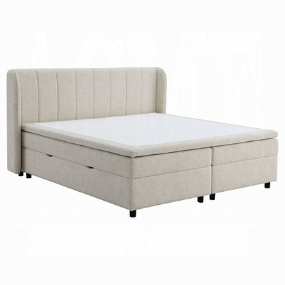 Moni Upholstered Lift Storage Queen Bed - Beige