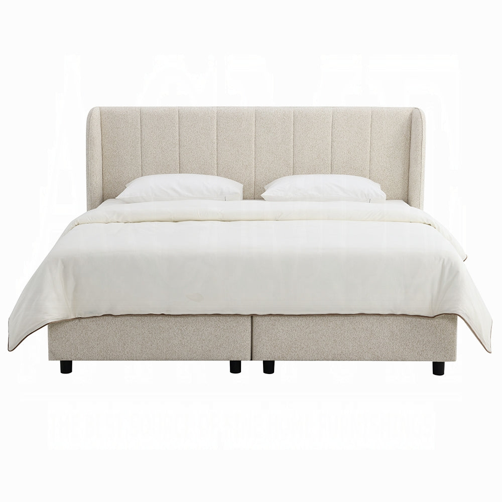 Moni Upholstered Lift Storage Queen Bed - Beige