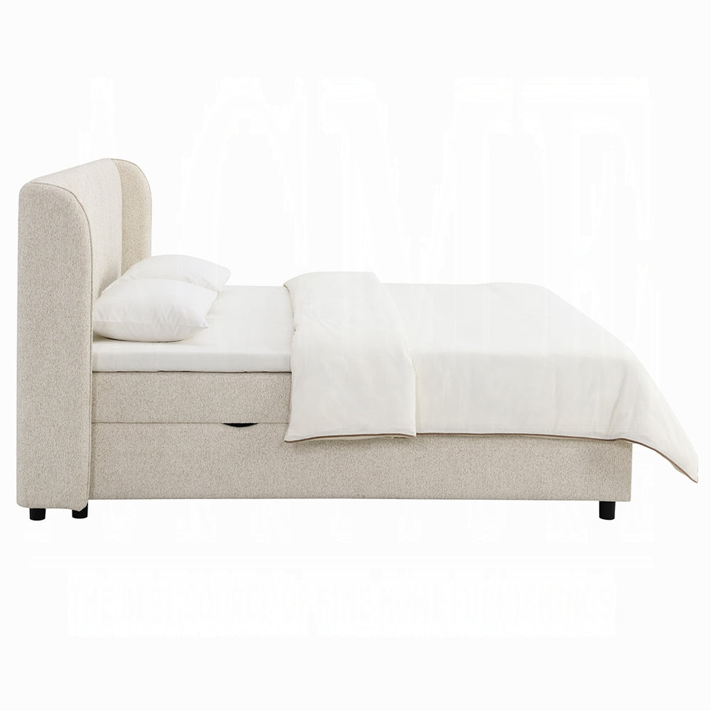 Moni Upholstered Lift Storage Queen Bed - Beige