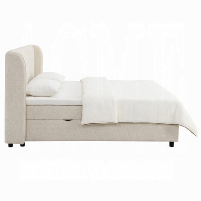 Moni Upholstered Lift Storage Queen Bed - Beige