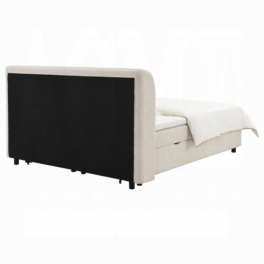 Moni Upholstered Lift Storage Queen Bed - Beige