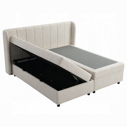 Moni Upholstered Lift Storage Queen Bed - Beige