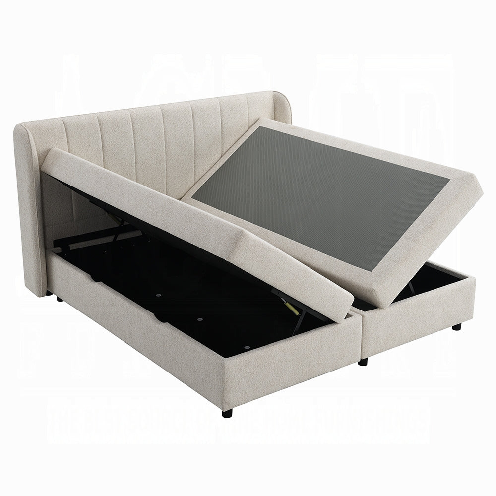 Moni Upholstered Lift Storage Queen Bed - Beige