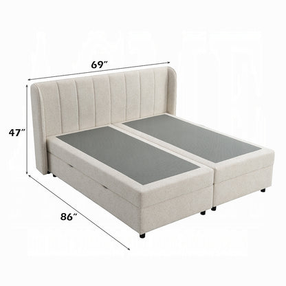 Moni Upholstered Lift Storage Queen Bed - Beige