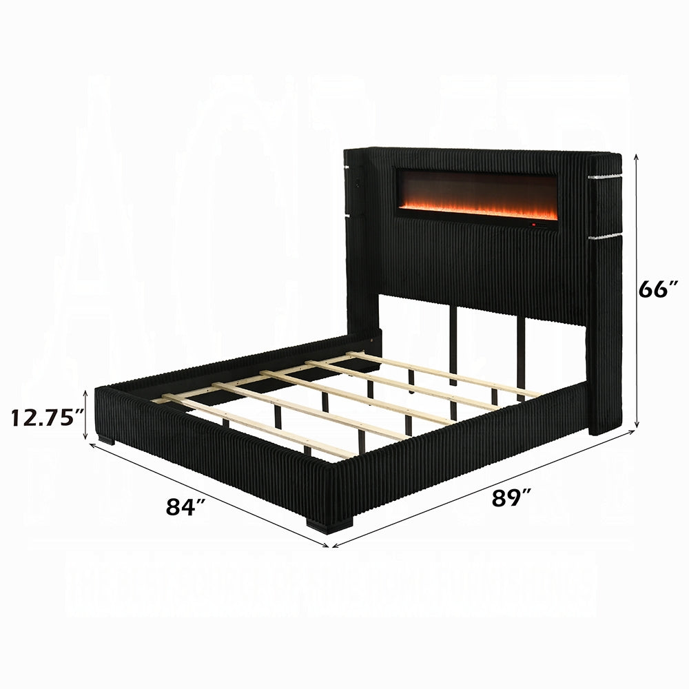 ReForm Creative Home Obsidian Smart Platform Bed with LED/ Fireplace/Reading Light/Speaker/Bluetooth/USB - Black Free Delivery USA & Canada