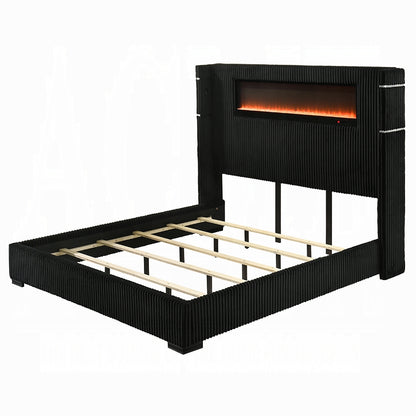 ReForm Creative Home Obsidian Smart Platform Bed with LED/ Fireplace/Reading Light/Speaker/Bluetooth/USB - Black Free Delivery USA & Canada