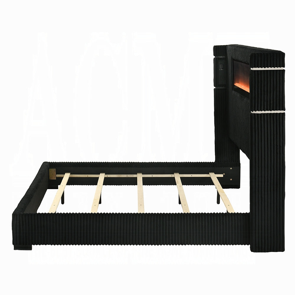 ReForm Creative Home Obsidian Smart Platform Bed with LED/ Fireplace/Reading Light/Speaker/Bluetooth/USB - Black Free Delivery USA & Canada