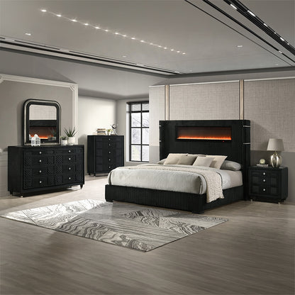 ReForm Creative Home Obsidian Smart Platform Bed with LED/ Fireplace/Reading Light/Speaker/Bluetooth/USB - Black Free Delivery USA & Canada