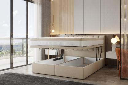 ReForm Creative Home Bond Upholstered Lift Storage Platform Bed - Beige Free Delivery USA & Canada