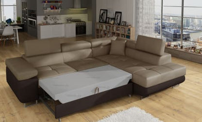 ReForm Creative Home Anton Two-Tone Storage Sleeper Sectional Sofa - Brown/Dark Brown-Free Delivery-USA & CANADA