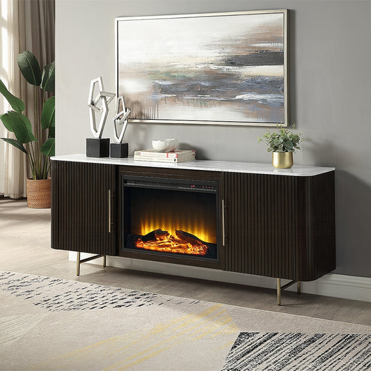 ReForm Creative Home Laffrey Faux Marble 70" TV Stand/Fireplace - Espresso-Free Delivery-USA & CANADA