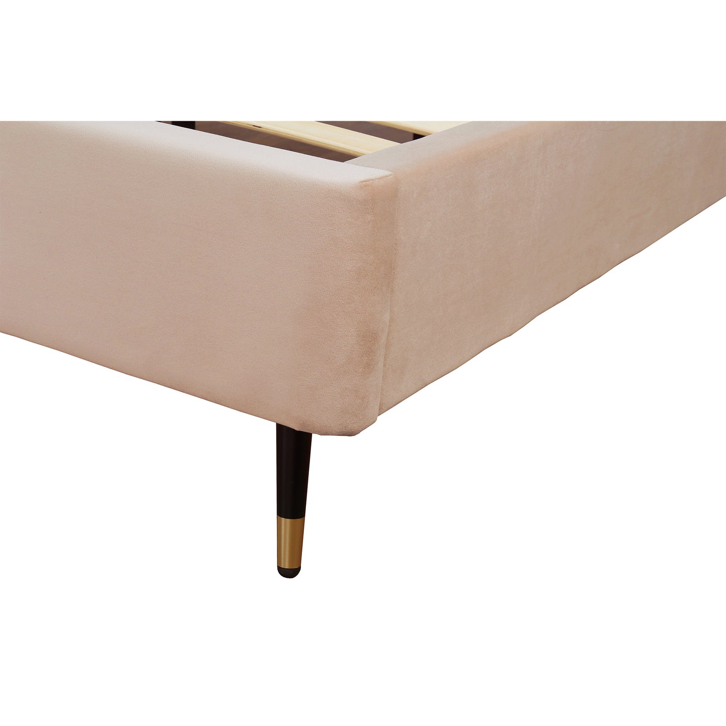 ReForm Creative Home Gallagher Upholstered Velvet Platform Queen Bed - Nude Beige Free Delivery USA & Canada
