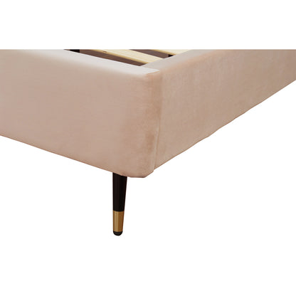 ReForm Creative Home Gallagher Upholstered Velvet Platform Queen Bed - Nude Beige Free Delivery USA & Canada