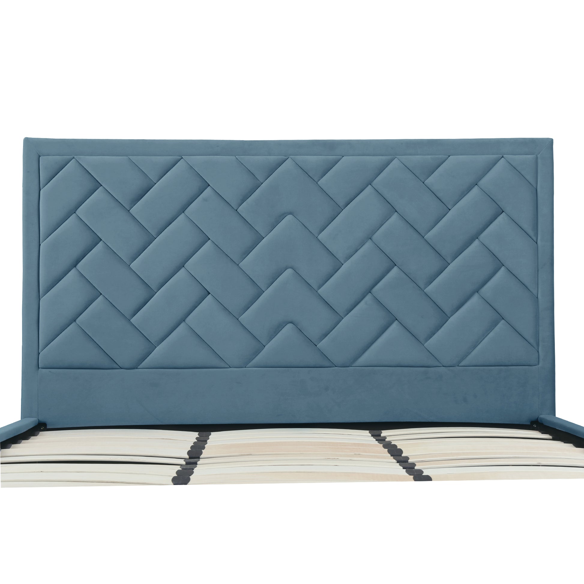 ReForm Creative Home Gallagher Upholstered Velvet Platform Bed - Blue Free Delivery USA & Canada
