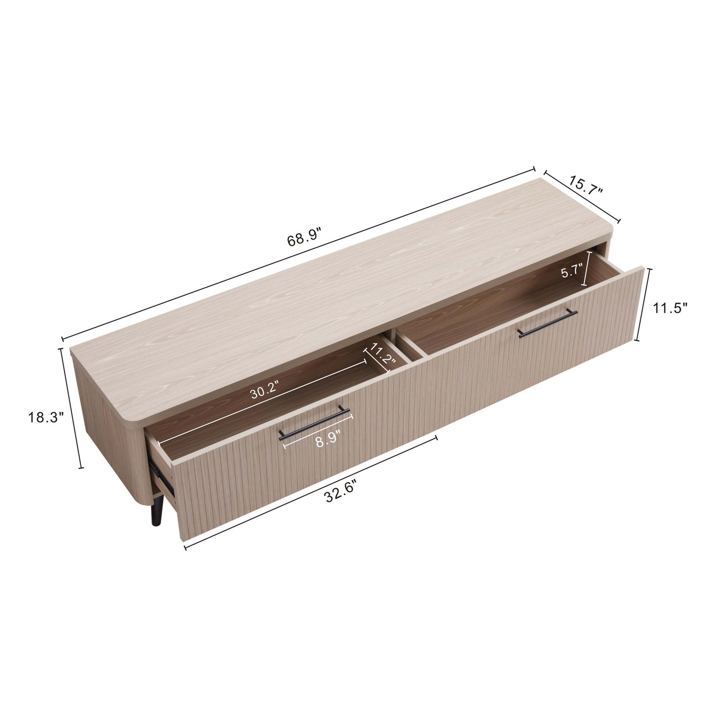ReForm Creative Home-Tempo 69" Fluted TV Stand with 2 Drawers - Multiple Color Options