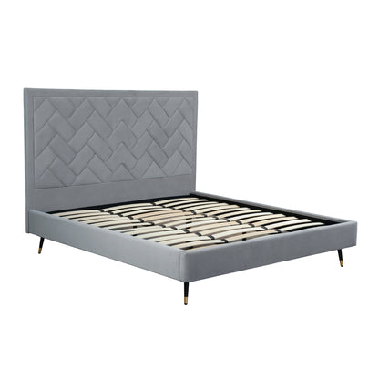 ReForm Creative Home Gallagher Upholstered Velvet Platform Bed - Grey Free Delivery USA & Canada