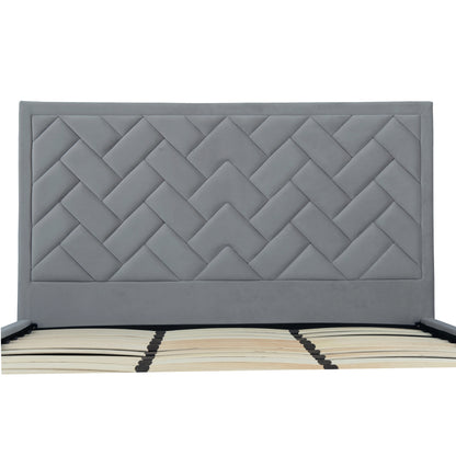 ReForm Creative Home Gallagher Upholstered Velvet Platform Bed - Grey Free Delivery USA & Canada
