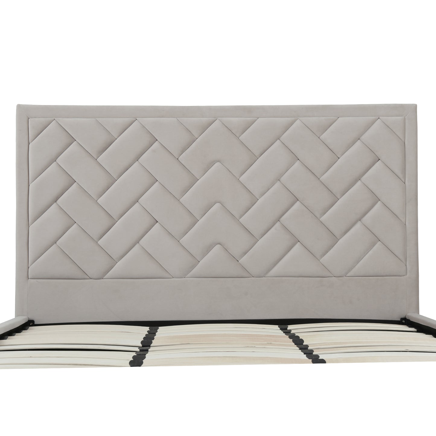ReForm Creative Home Gallagher Upholstered Velvet Platform Bed - Greige Free Delivery USA & Canada