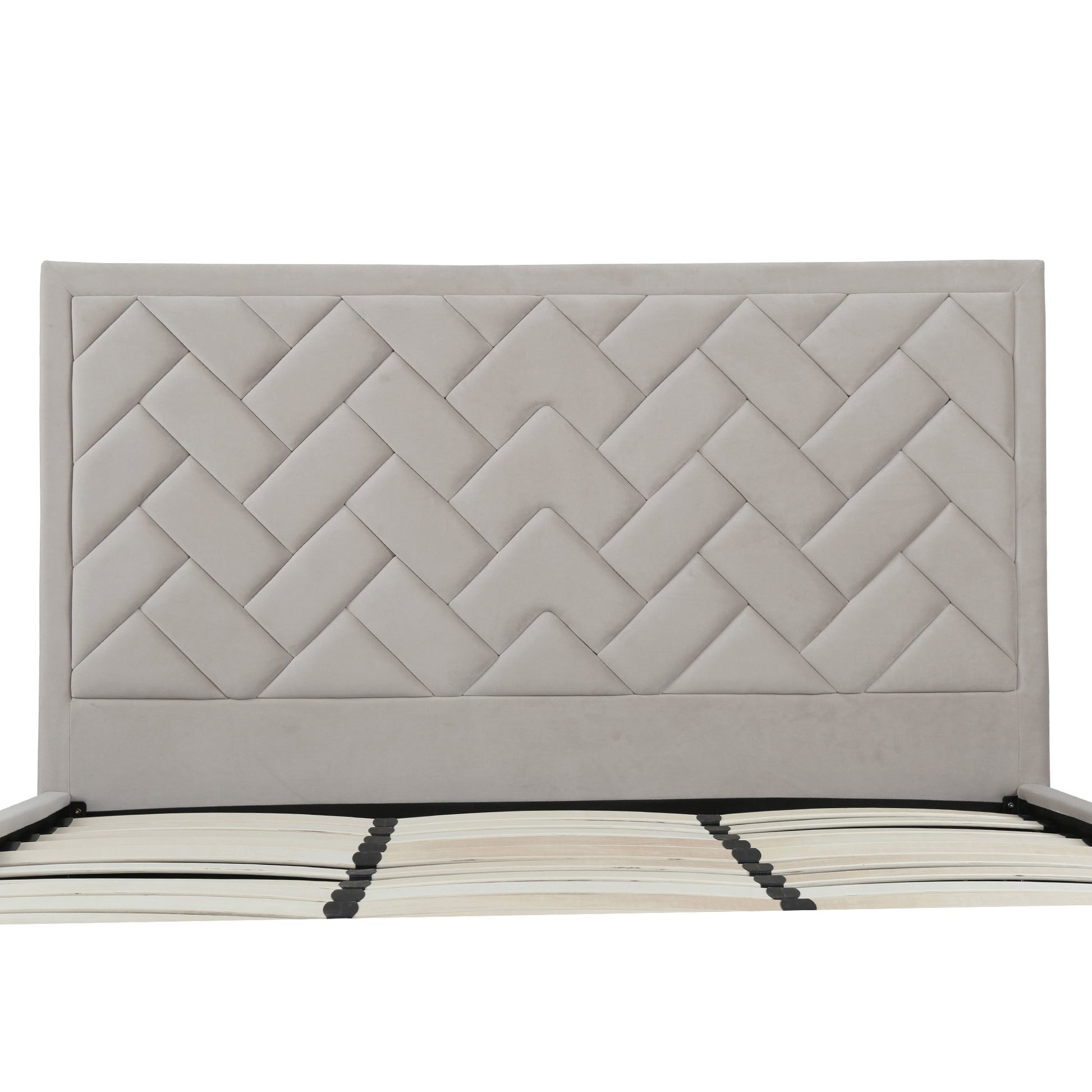 ReForm Creative Home Gallagher Upholstered Velvet Platform Bed - Greige Free Delivery USA & Canada