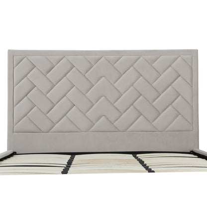 ReForm Creative Home Gallagher Upholstered Velvet Platform Bed - Greige Free Delivery USA & Canada
