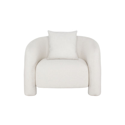Chloe Pine Wood Tweed Accent Chair - Cream