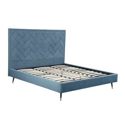 ReForm Creative Home Gallagher Upholstered Velvet Platform Bed - Blue Free Delivery USA & Canada
