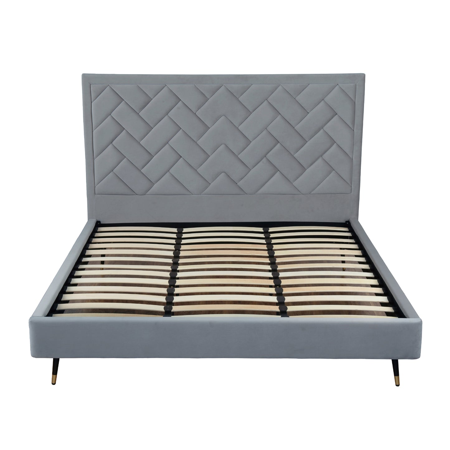 ReForm Creative Home Gallagher Upholstered Velvet Platform Bed - Grey Free Delivery USA & Canada