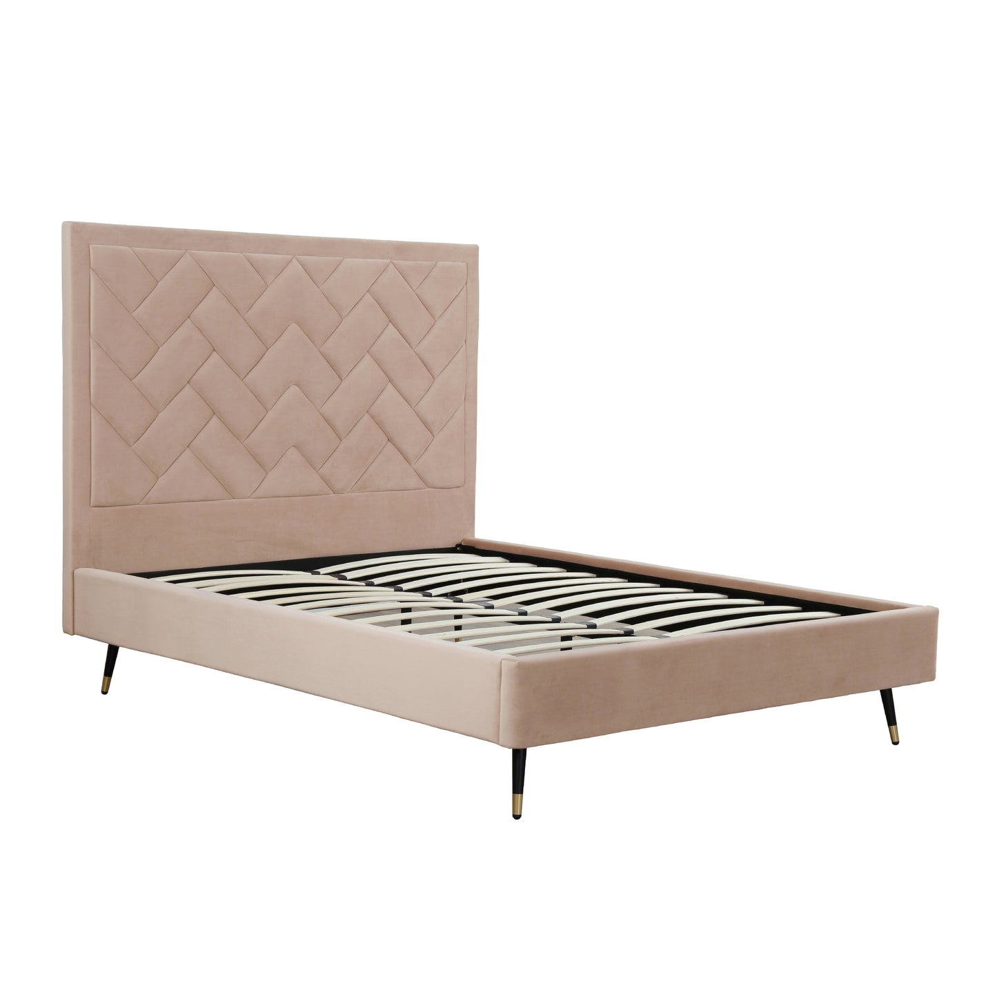 ReForm Creative Home Gallagher Upholstered Velvet Platform Queen Bed - Nude Beige Free Delivery USA & Canada