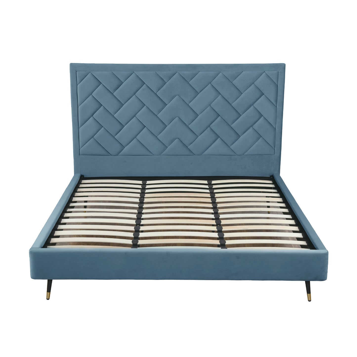 ReForm Creative Home Gallagher Upholstered Velvet Platform Bed - Blue Free Delivery USA & Canada