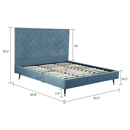 ReForm Creative Home Gallagher Upholstered Velvet Platform Bed - Blue Free Delivery USA & Canada
