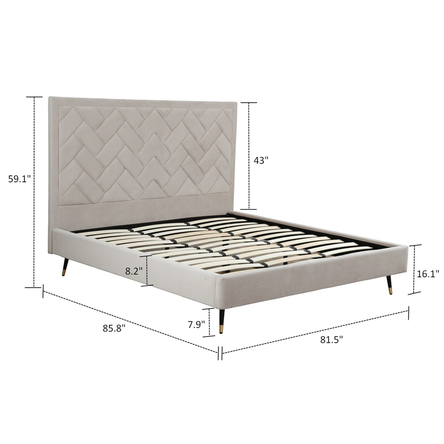 ReForm Creative Home Gallagher Upholstered Velvet Platform Bed - Greige Free Delivery USA & Canada