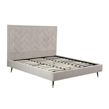 ReForm Creative Home Gallagher Upholstered Velvet Platform Bed - Greige Free Delivery USA & Canada