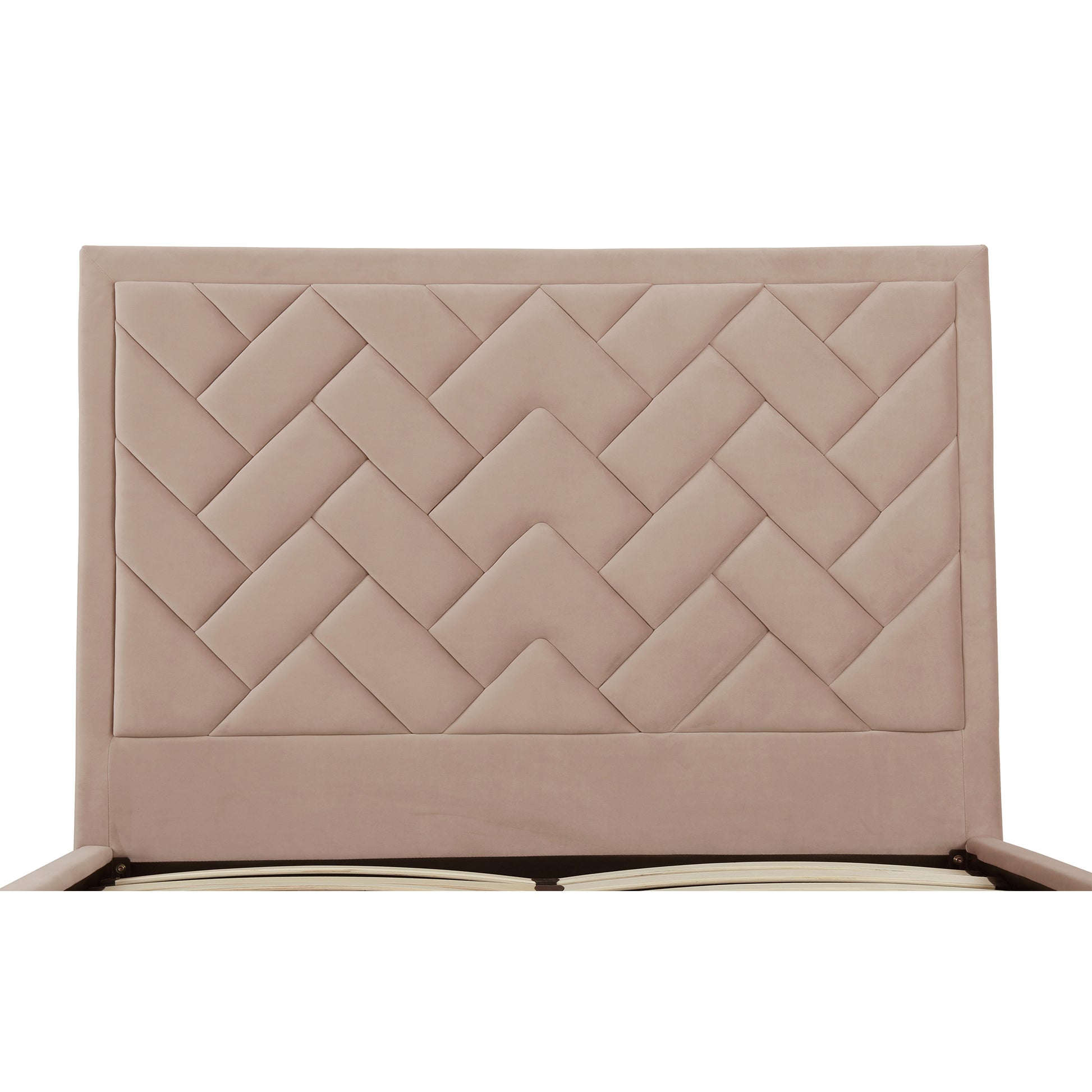 ReForm Creative Home Gallagher Upholstered Velvet Platform Queen Bed - Nude Beige Free Delivery USA & Canada
