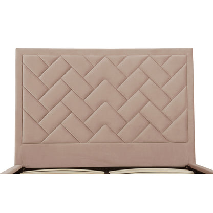 ReForm Creative Home Gallagher Upholstered Velvet Platform Queen Bed - Nude Beige Free Delivery USA & Canada
